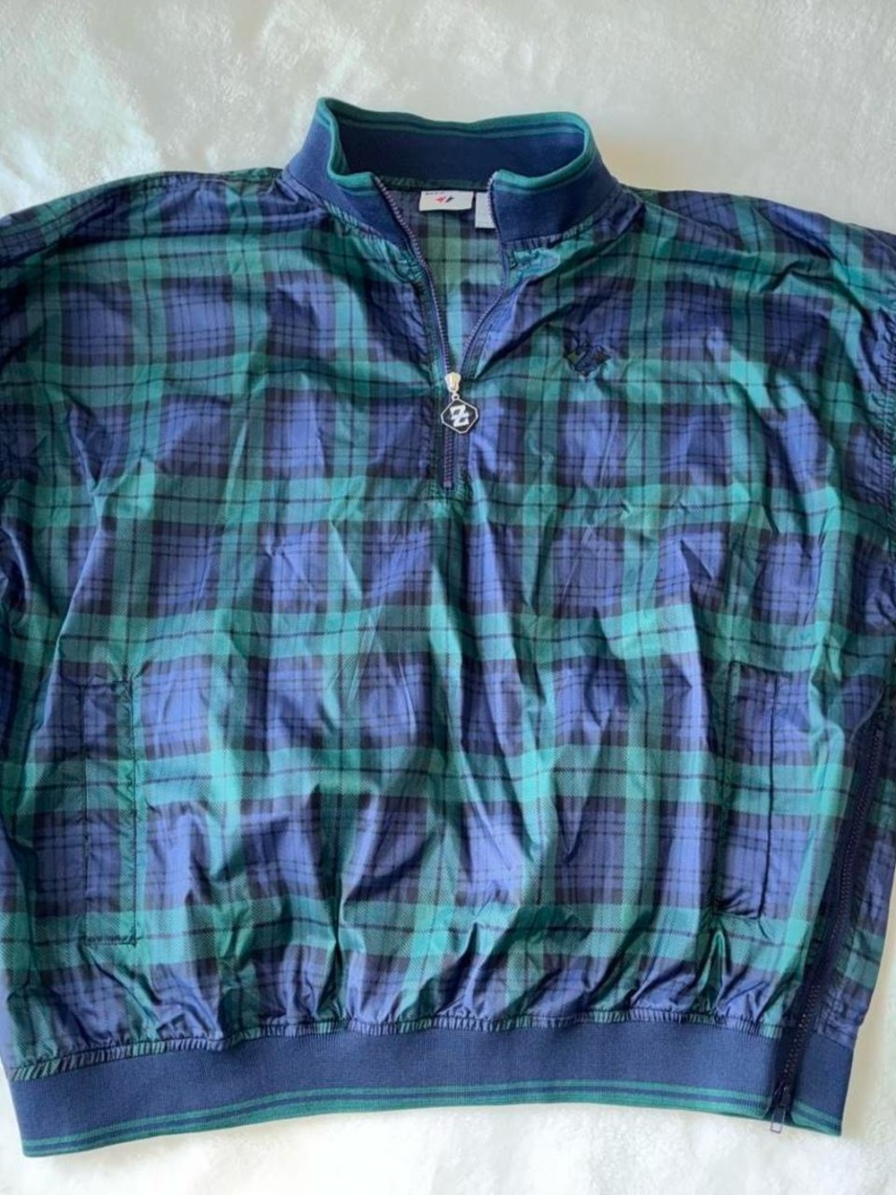 Jerzees Green and Navy Plaid Zip Pullover